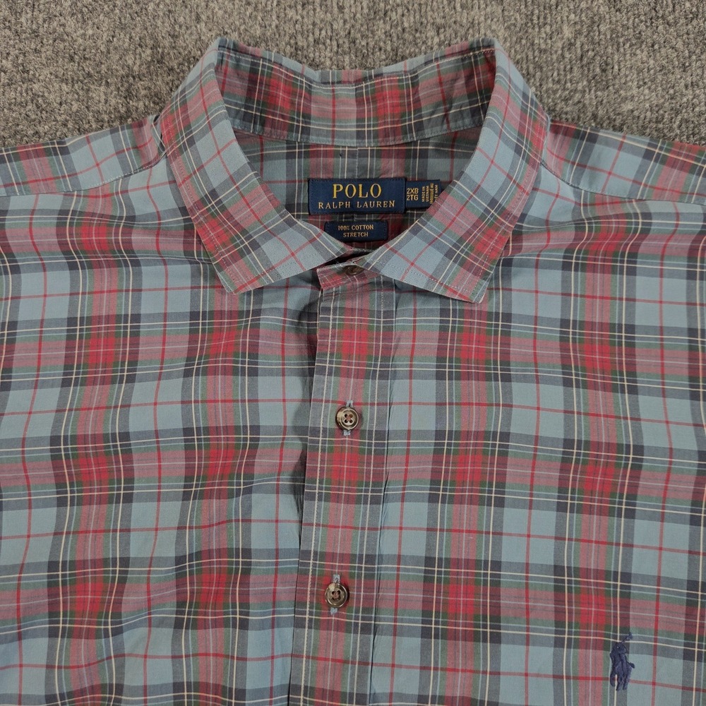 Polo Ralph Lauren Mens 2XB Blue Plaid 100% Cotton Long Sleeve Button Up Shirt
